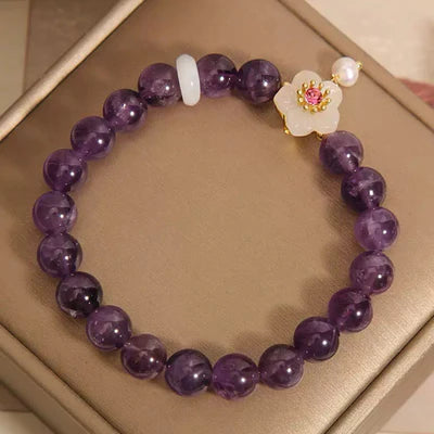 Bracciale Ametista Giada e Perla "Fiore d'Armonia"