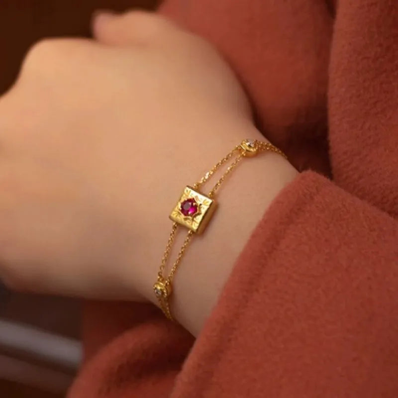 Pulsera Cornalina "Vida Alegre" Plata Dorada Oro