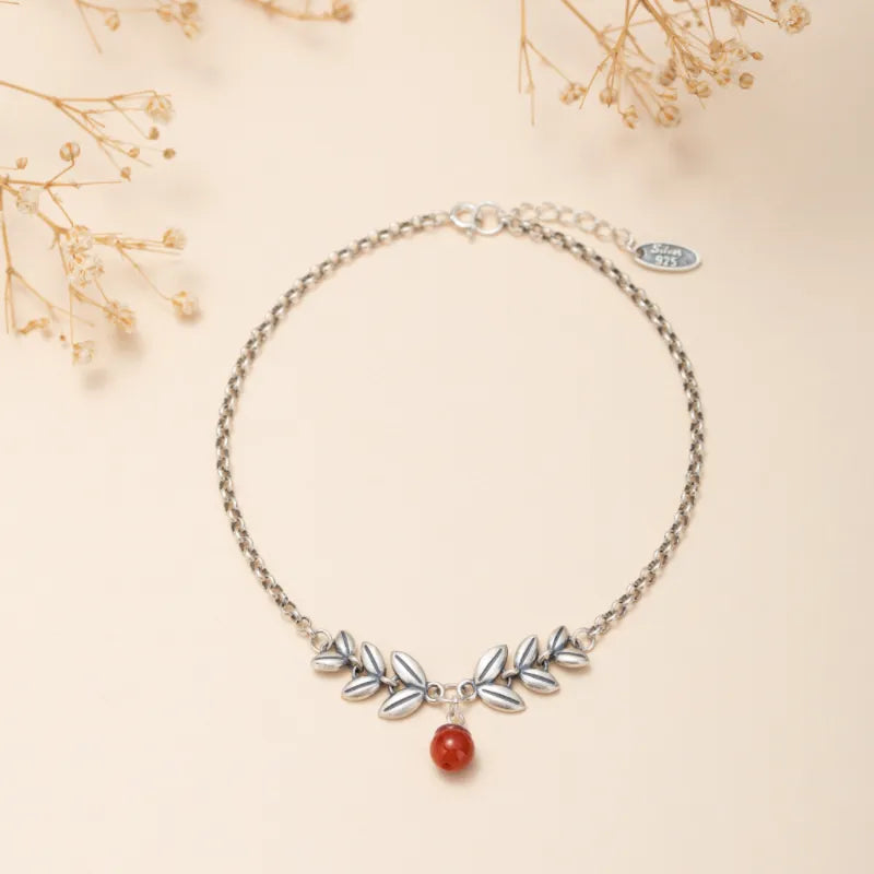 Anklet Agate "Trust Leaves" Silver