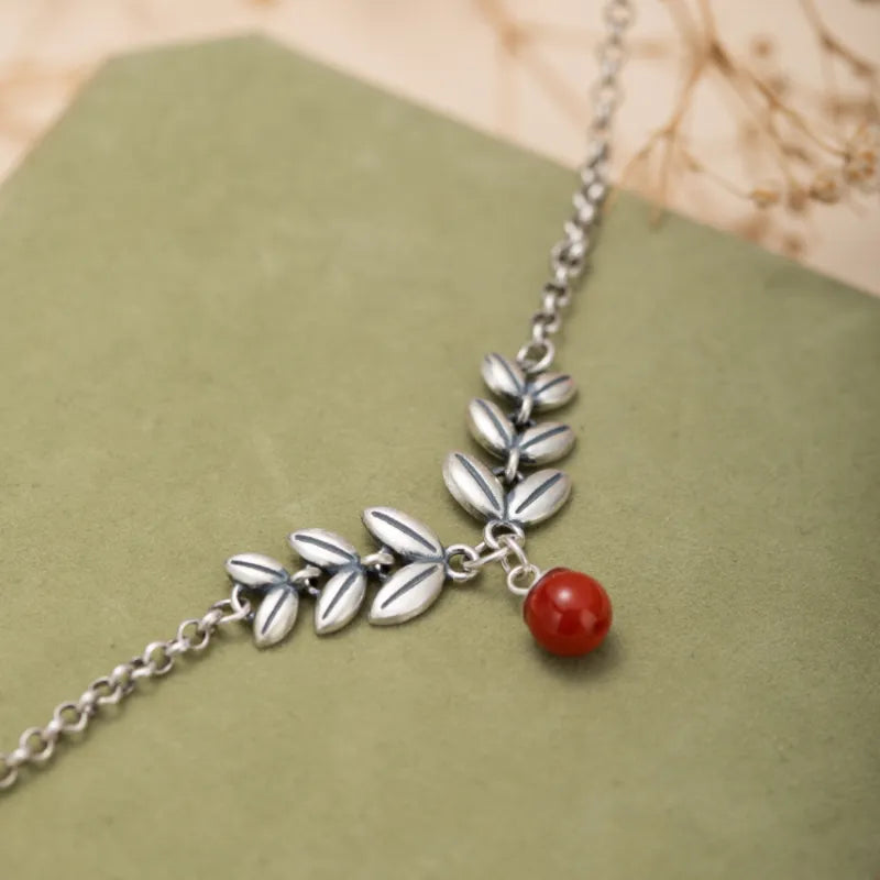 Anklet Agate "Trust Leaves" Silver