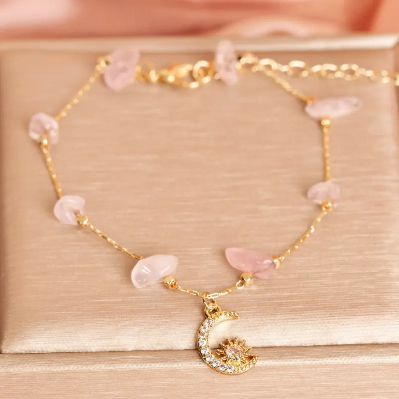 Anklet Aventurine or Rose Quartz "Celestial Breeze"