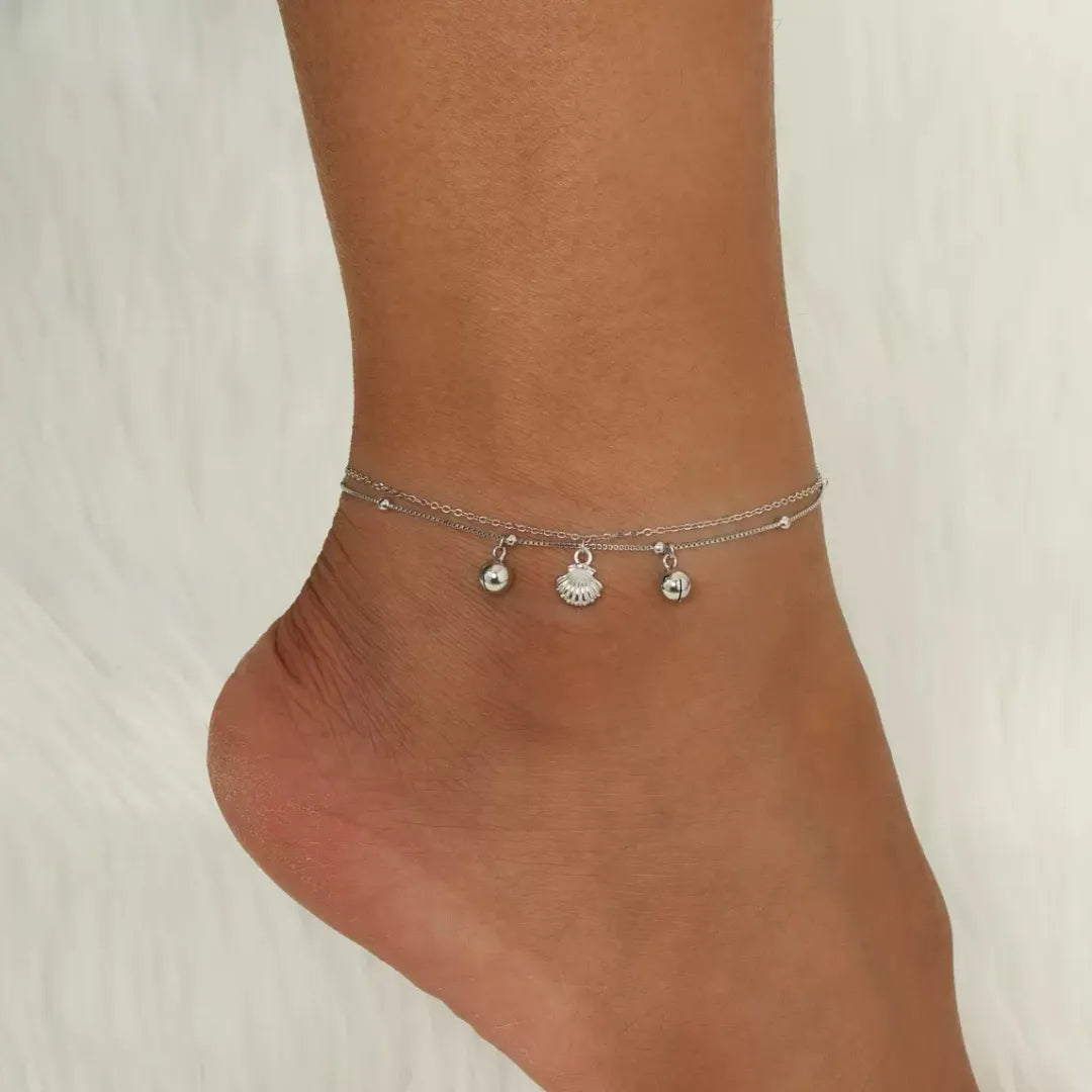 Bracelet de Cheville Coquillage "Essence Marine" Argent