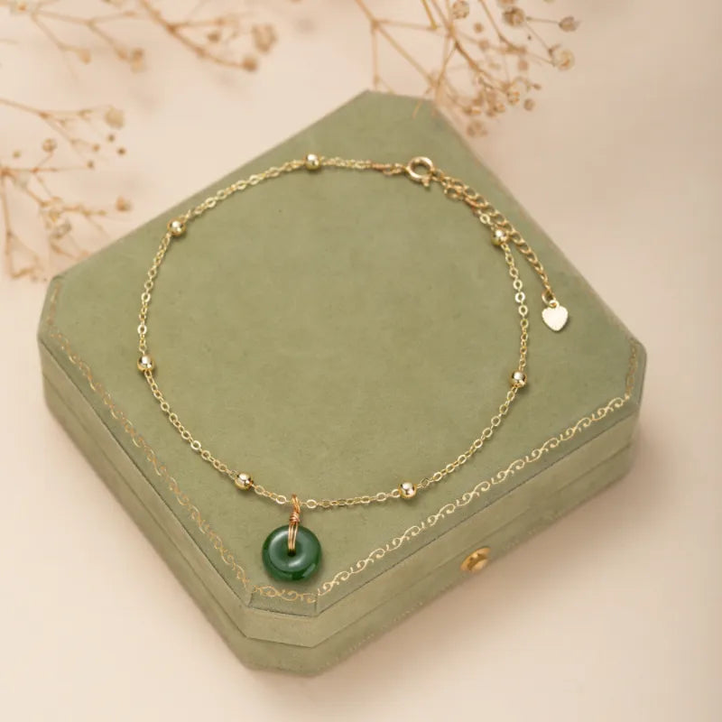 Jade Anklet "Soft Green" Gold Plated Silver