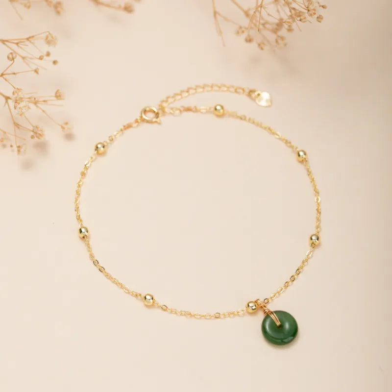 Jade Anklet "Soft Green" Gold Plated Silver