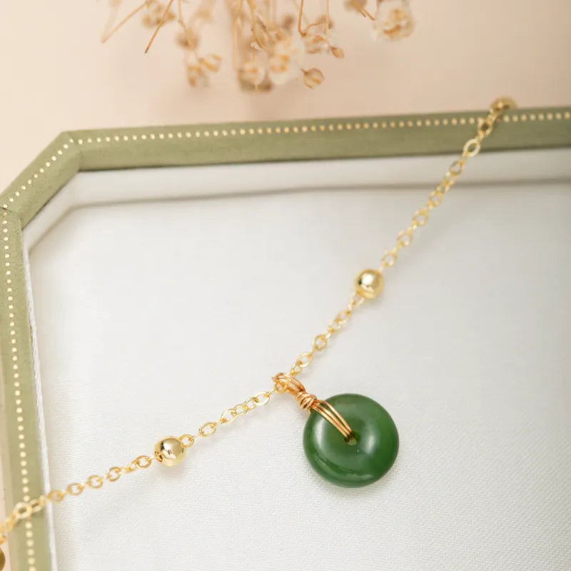 Jade Anklet "Soft Green" Gold Plated Silver