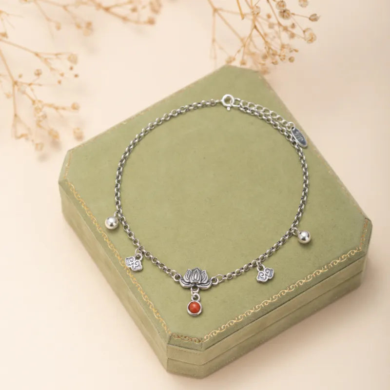 Bracelet de Cheville Lotus Agate "Renaissance Spirituelle" Argent
