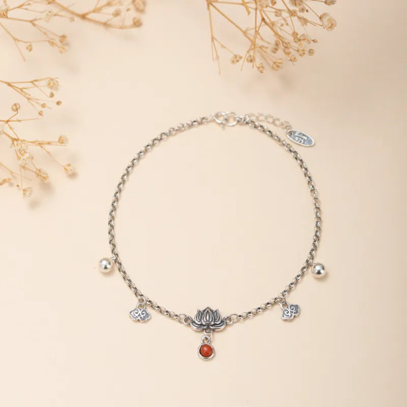 Fußkettchen Lotusachat "Spirituelle Wiedergeburt" Silber