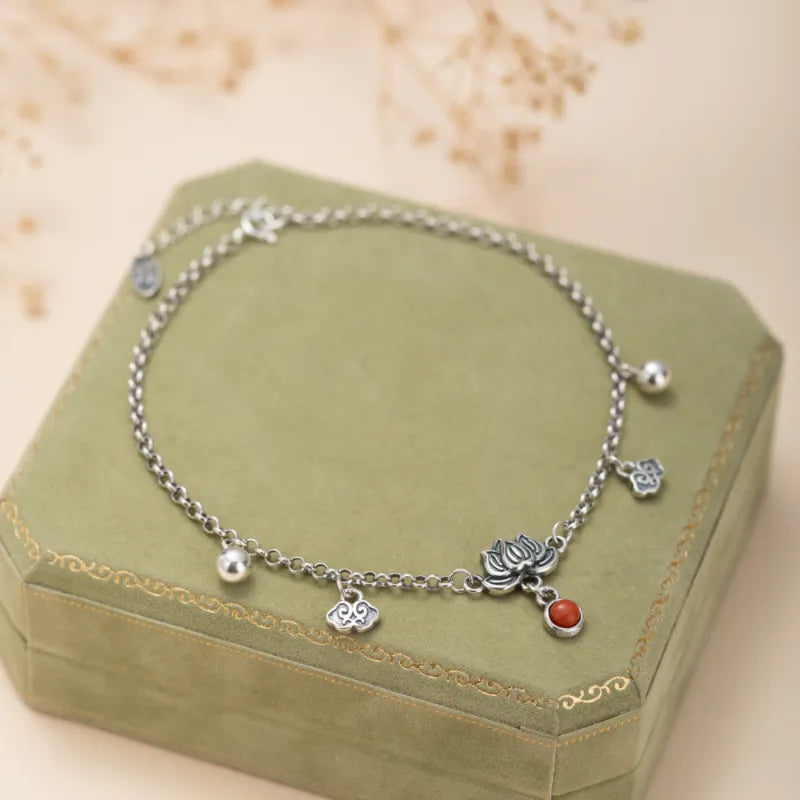 Fußkettchen Lotusachat "Spirituelle Wiedergeburt" Silber