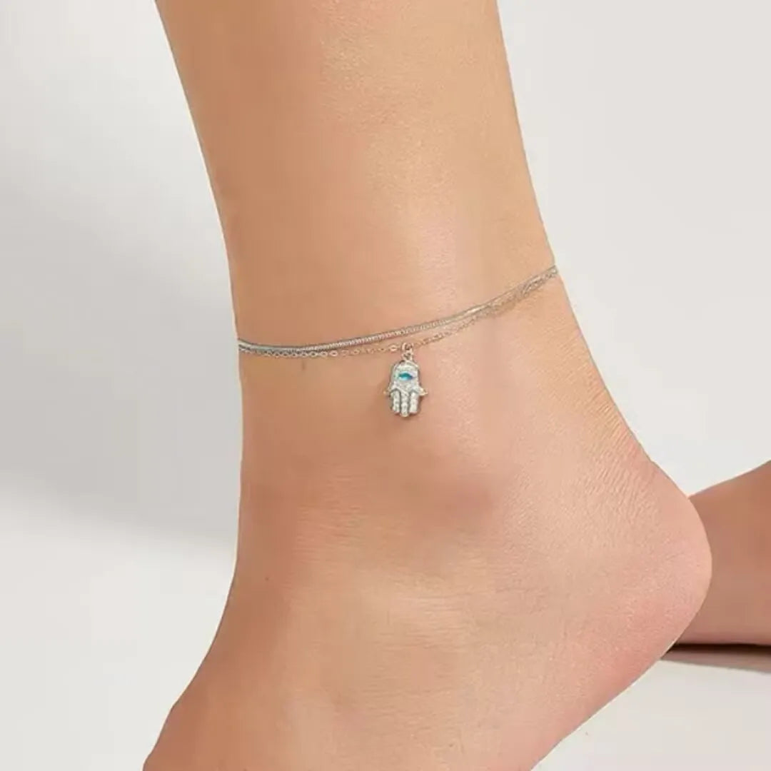 Bracelet de Cheville "Main de Fatma" Argent