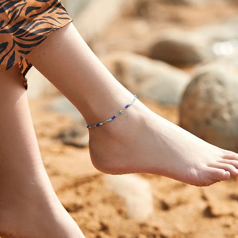 Gold Plated Evil Eye Anklet "Protective Amulet"