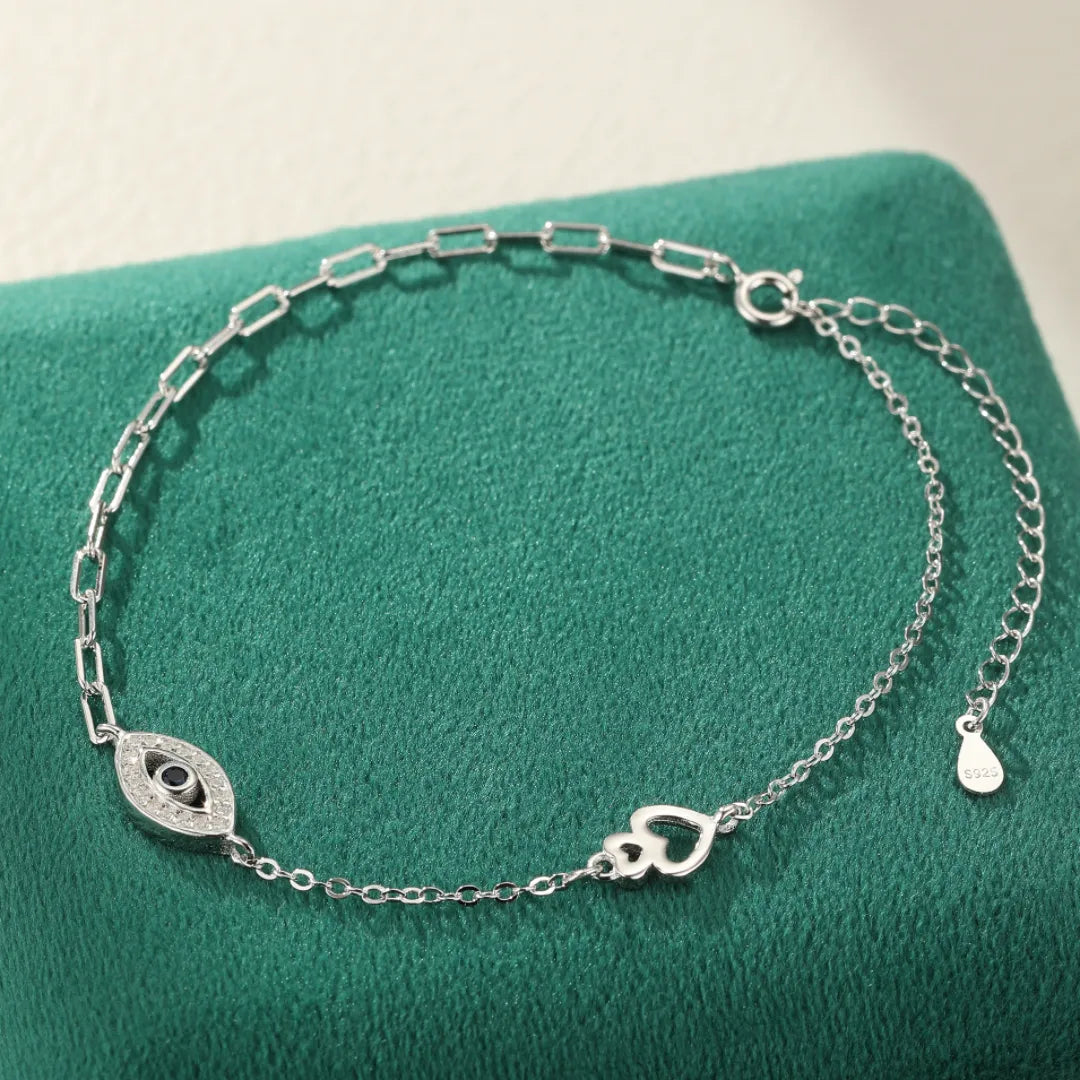 Anklet Evil Eye "Protective Heart" Silver