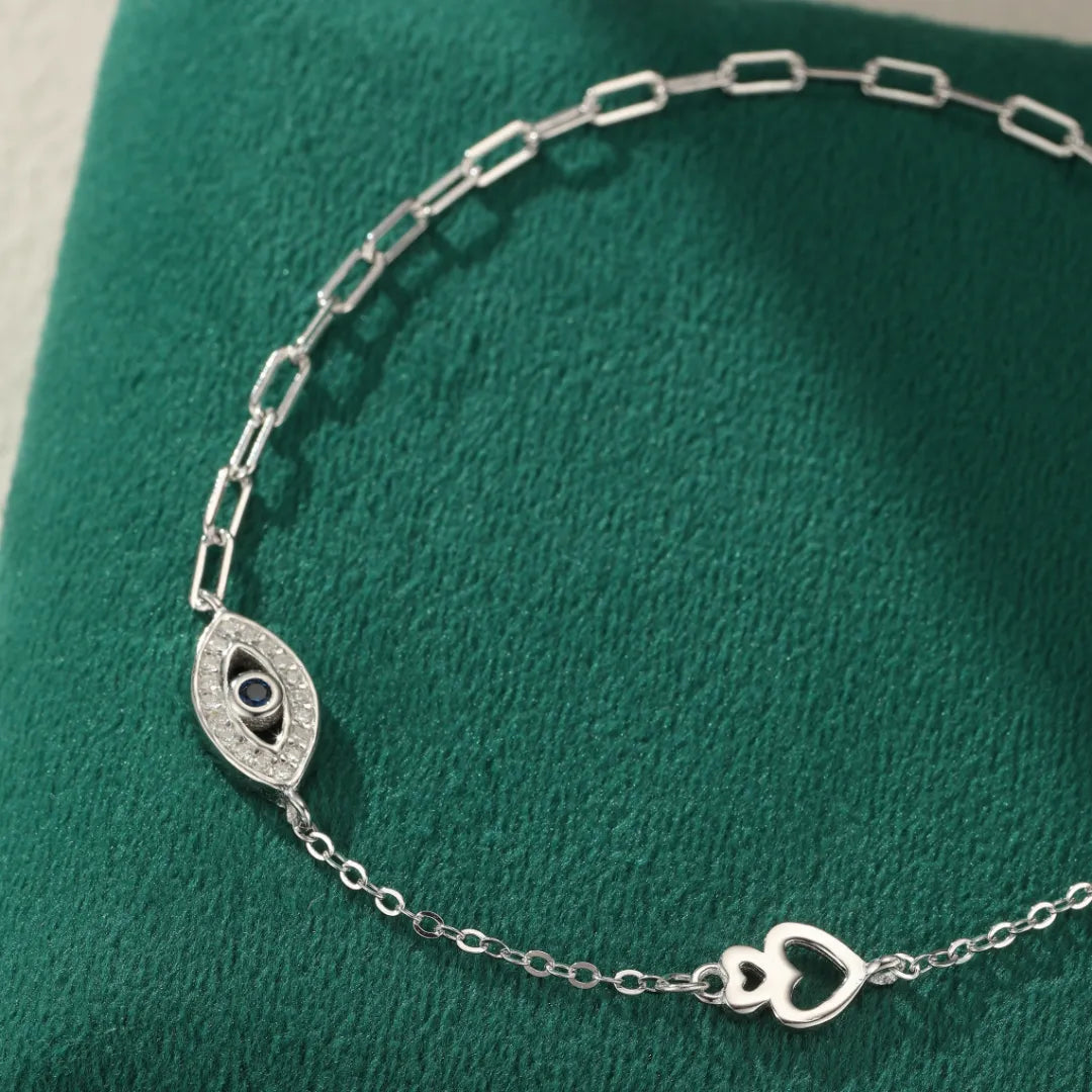 Anklet Evil Eye "Protective Heart" Silver