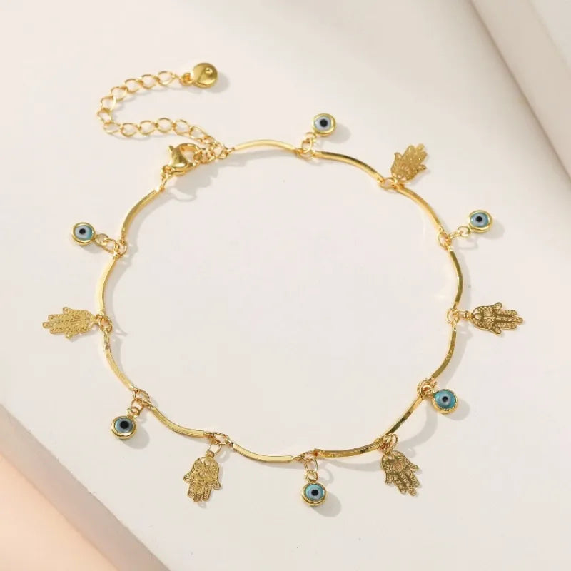 Anklet Evil Eye and Khamsa "Protective Charm" Gold Plated
