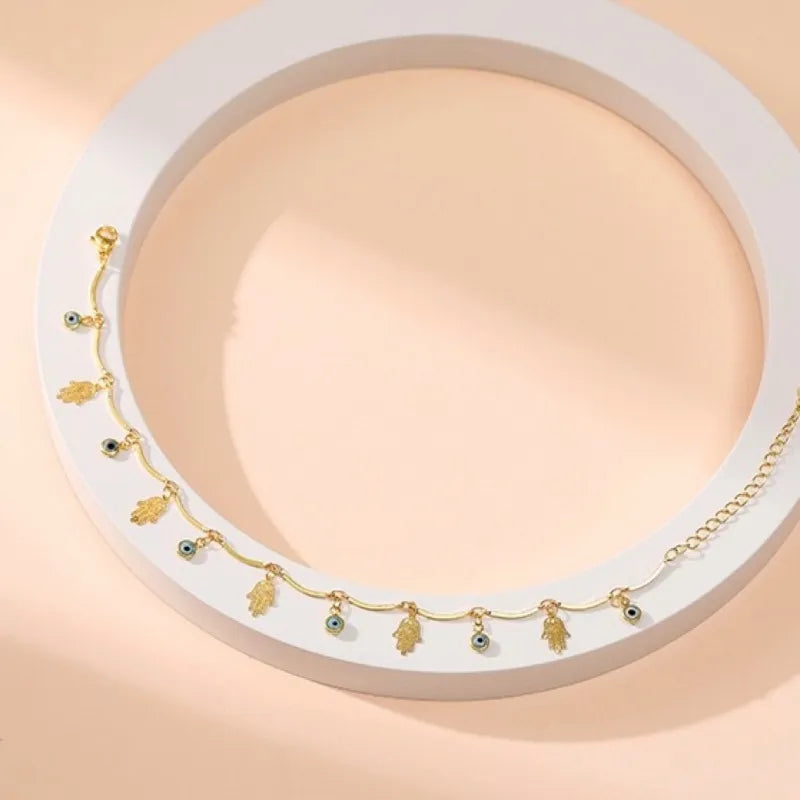 Anklet Evil Eye and Khamsa "Protective Charm" Gold Plated