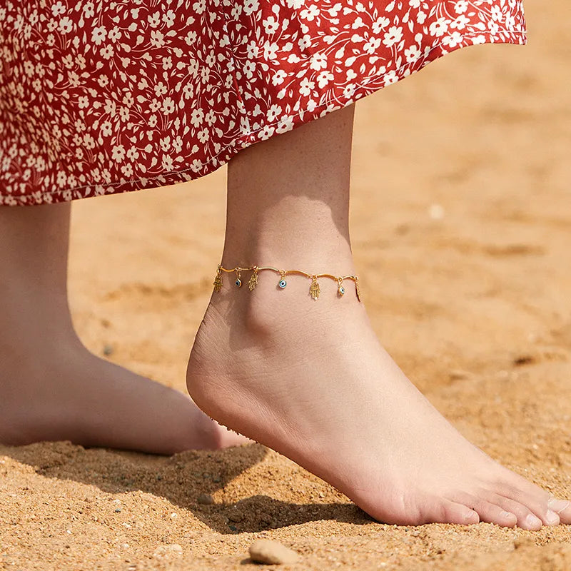 Anklet Evil Eye and Khamsa "Protective Charm" Gold Plated