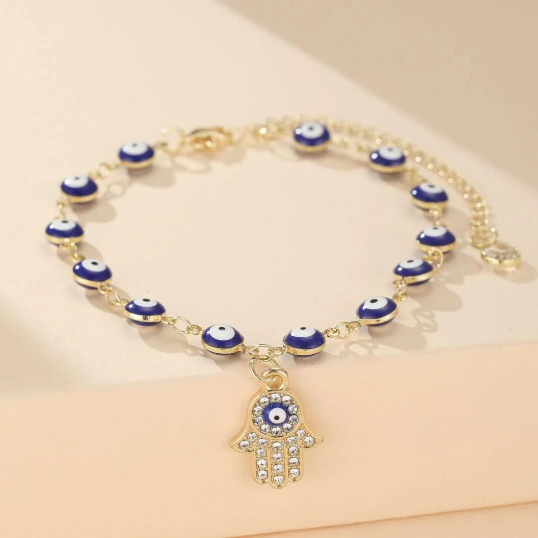 Bracelet de Cheville Mauvais Œil et Khamsa "Protection Spirituelle"