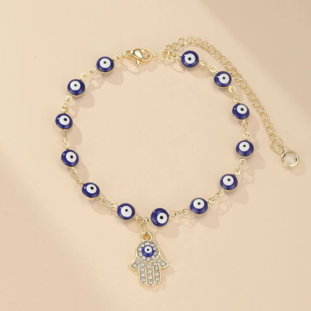 Bracelet de Cheville Mauvais Œil et Khamsa "Protection Spirituelle"
