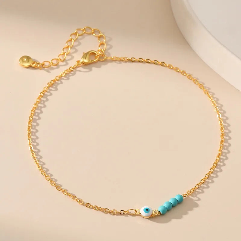 Gold Plated Evil Eye Anklet "Balanced Protection"