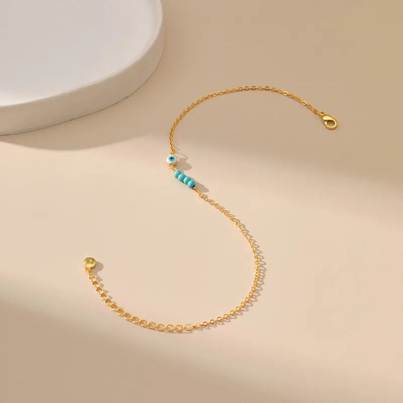 Gold Plated Evil Eye Anklet "Balanced Protection"