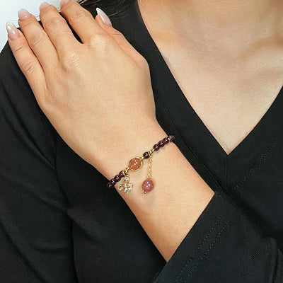 Bracelet Grenat et Quartz Fraise "Merveille Papillon"