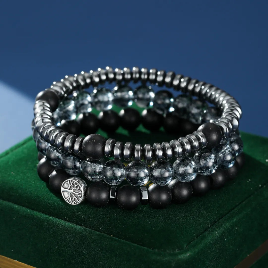 Men's Hematite and Obsidian Bracelet "Root Force"