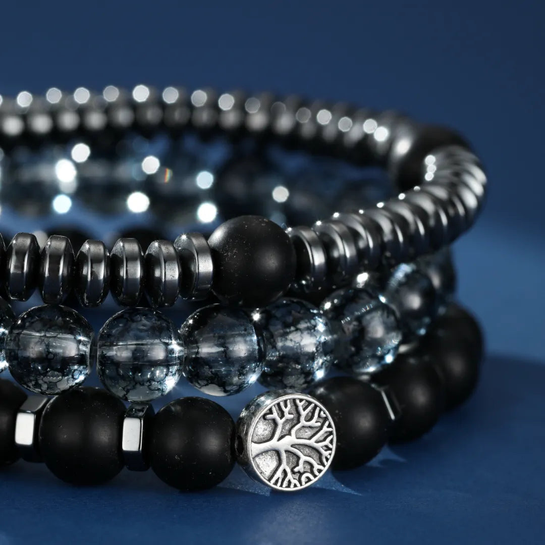 Men's Hematite and Obsidian Bracelet "Root Force"