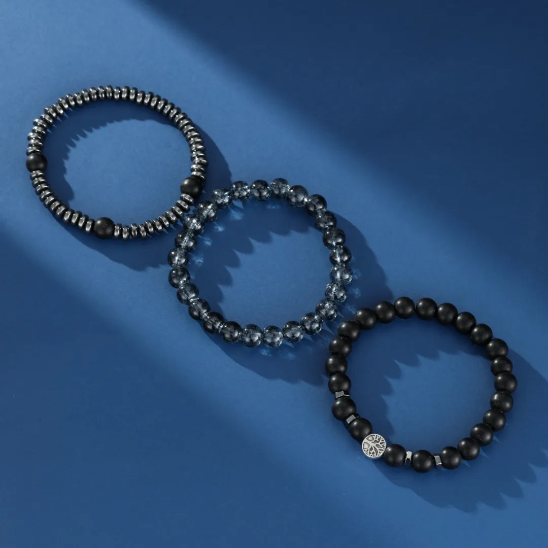 Men's Hematite and Obsidian Bracelet "Root Force"