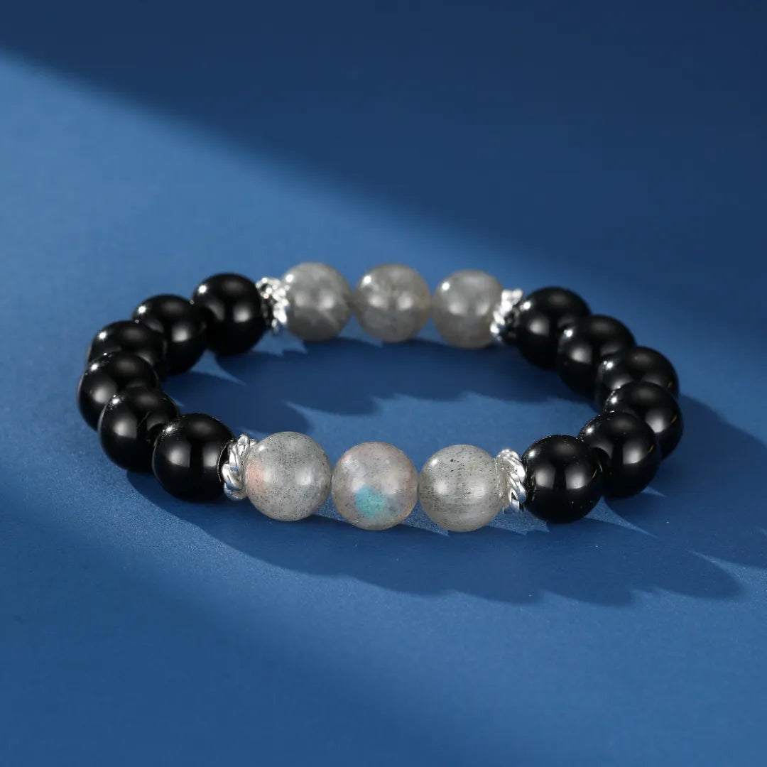 Bracciale Uomo Obsidiana e Labradorite "Saggezza Notturna" Argento