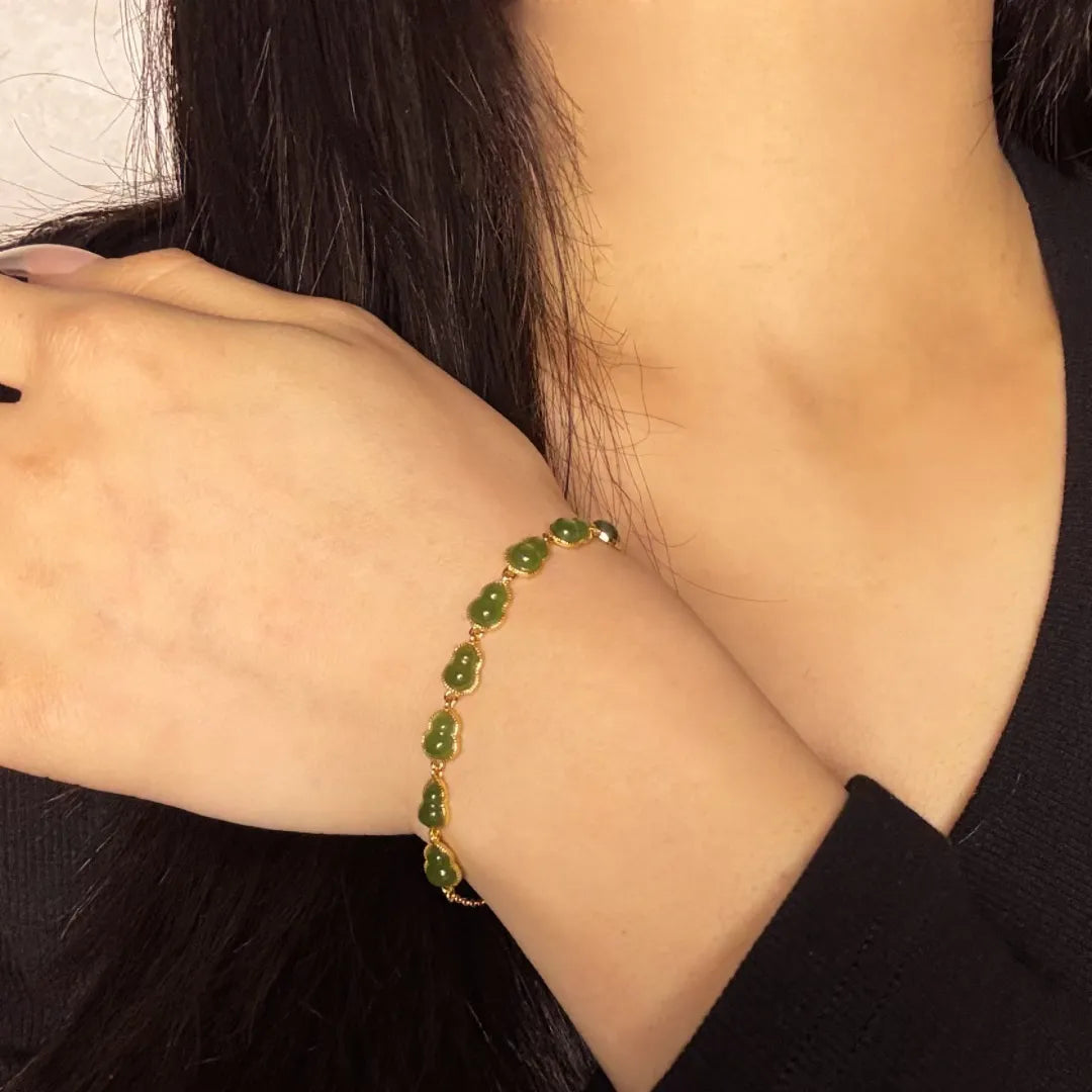 Pulsera Jade “Gourd d’Eternidad” Plata Dorada Oro