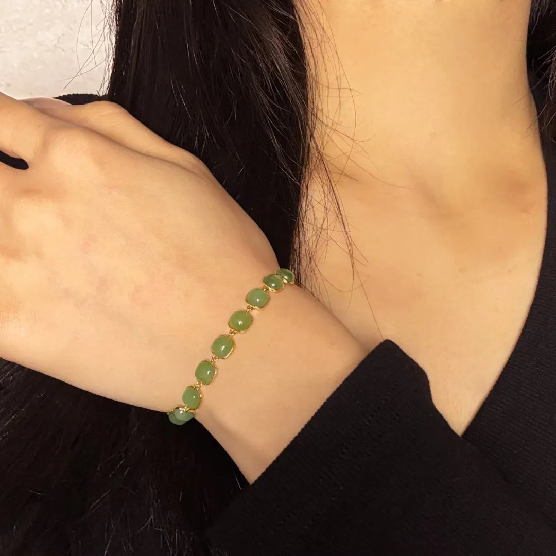 Pulsera Jade “Perla Luminoso” Plata Dorada Oro