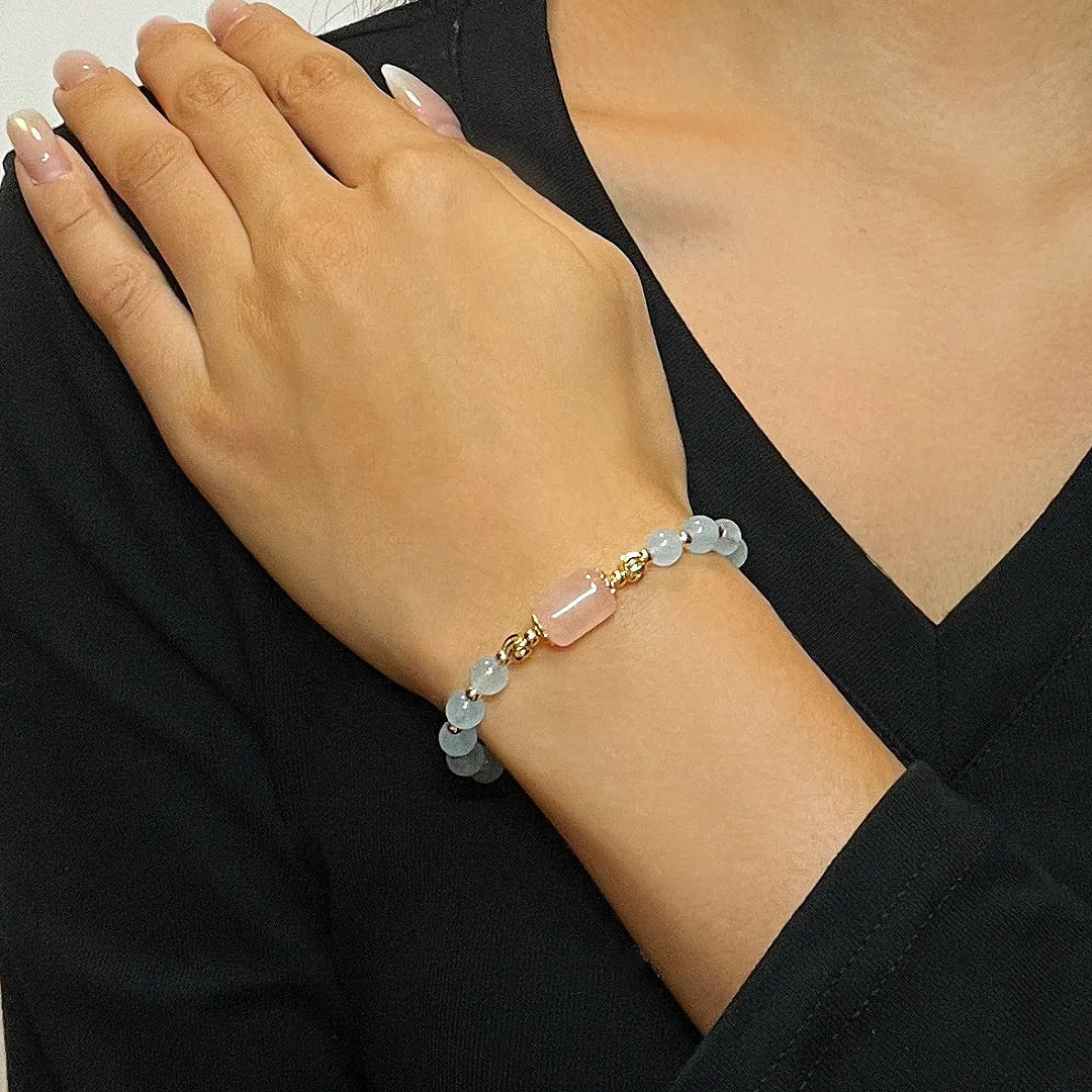 Bracciale Acquamarina e Quarzo Rosa "Soffio Dolce"