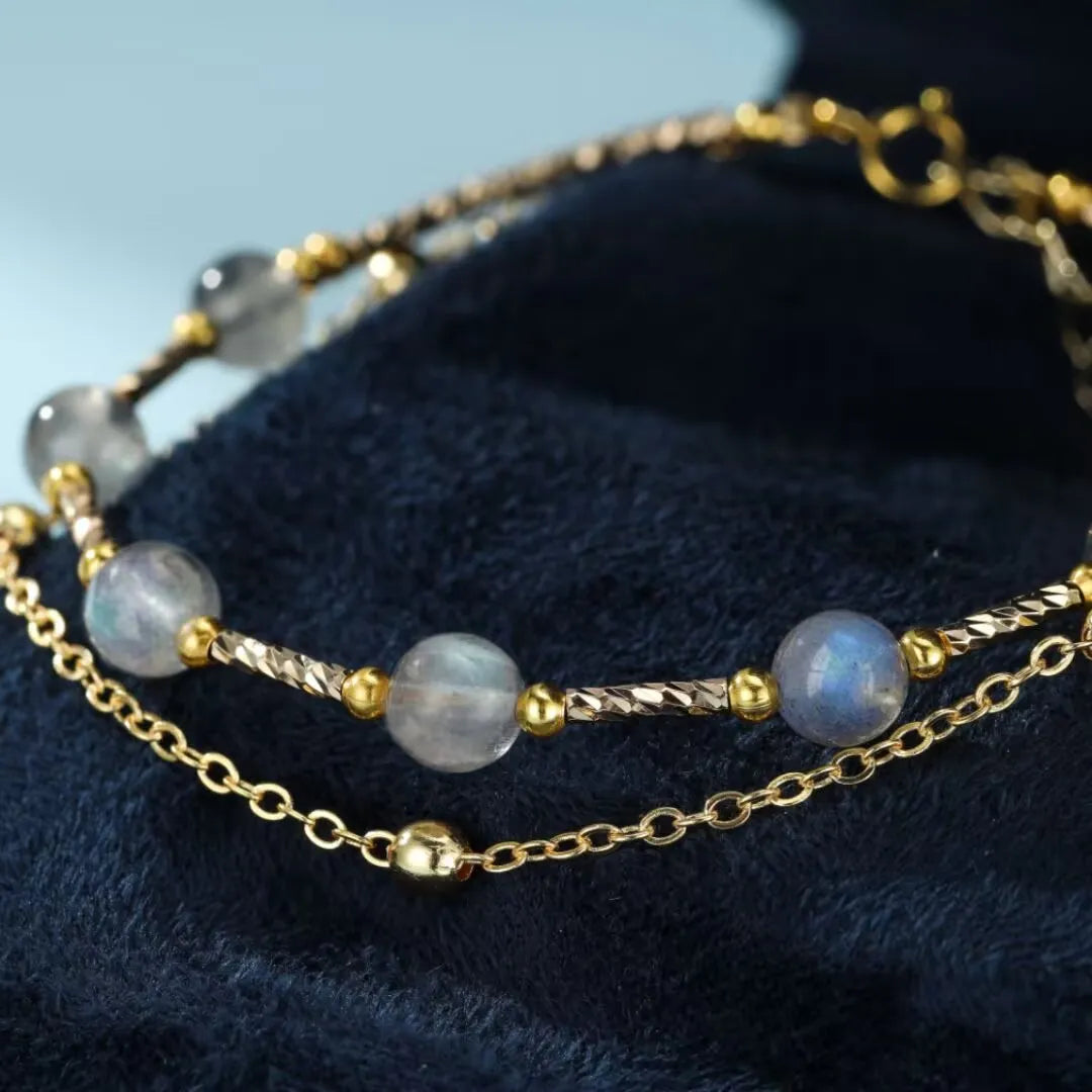 Pulsera Labradorita "Luz Lunar" Dorado Oro