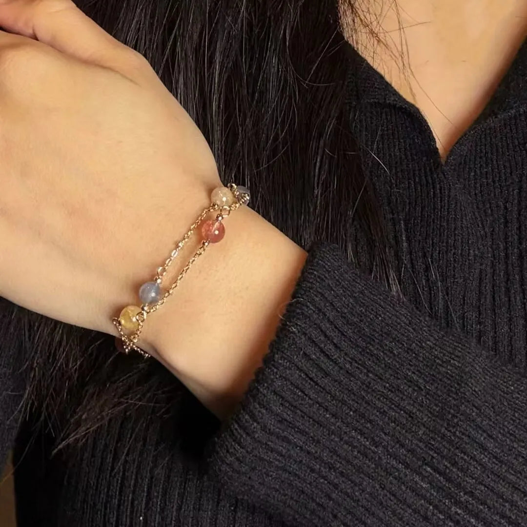Pulsera Labradorita, Cuarzo Fresa y Citrino "Murmullo del Cosmos"