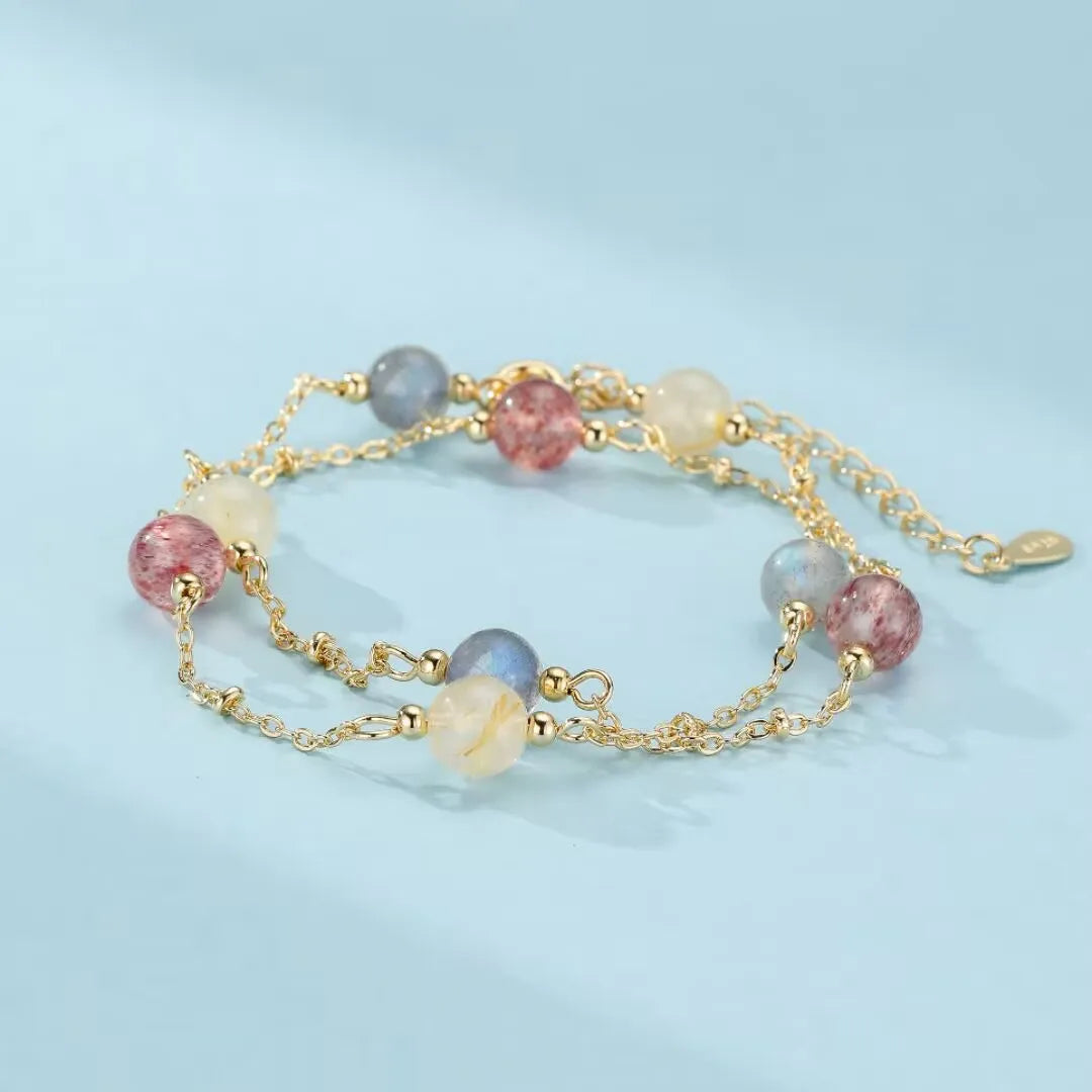 Pulsera Labradorita, Cuarzo Fresa y Citrino "Murmullo del Cosmos"