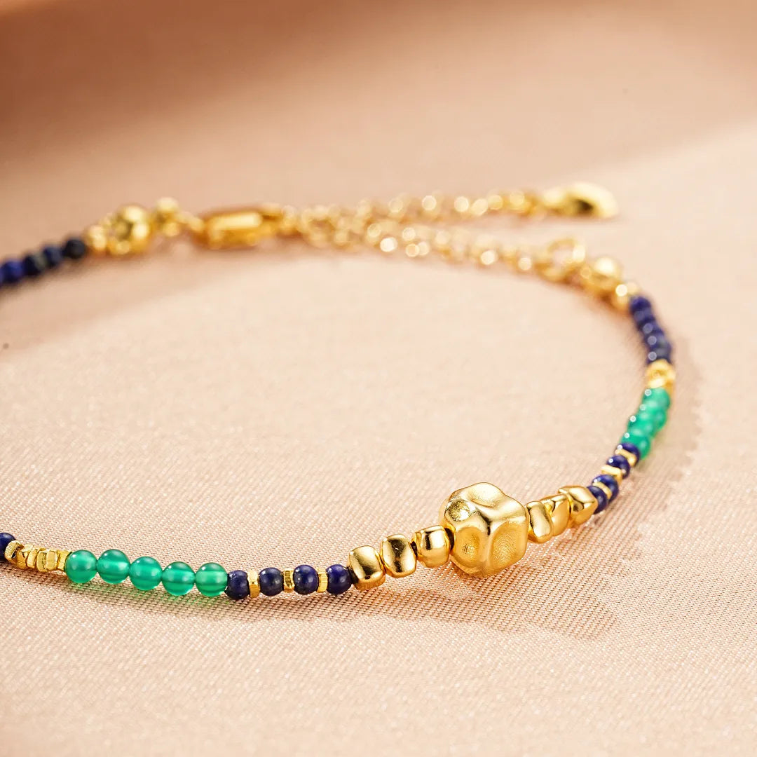 Bracciale Lapislazzuli e Giada "Saggezza Interiore" Argento Dorato Oro