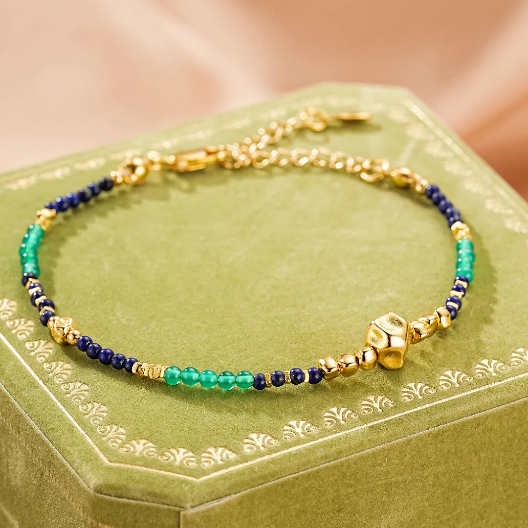 Bracciale Lapislazzuli e Giada "Saggezza Interiore" Argento Dorato Oro