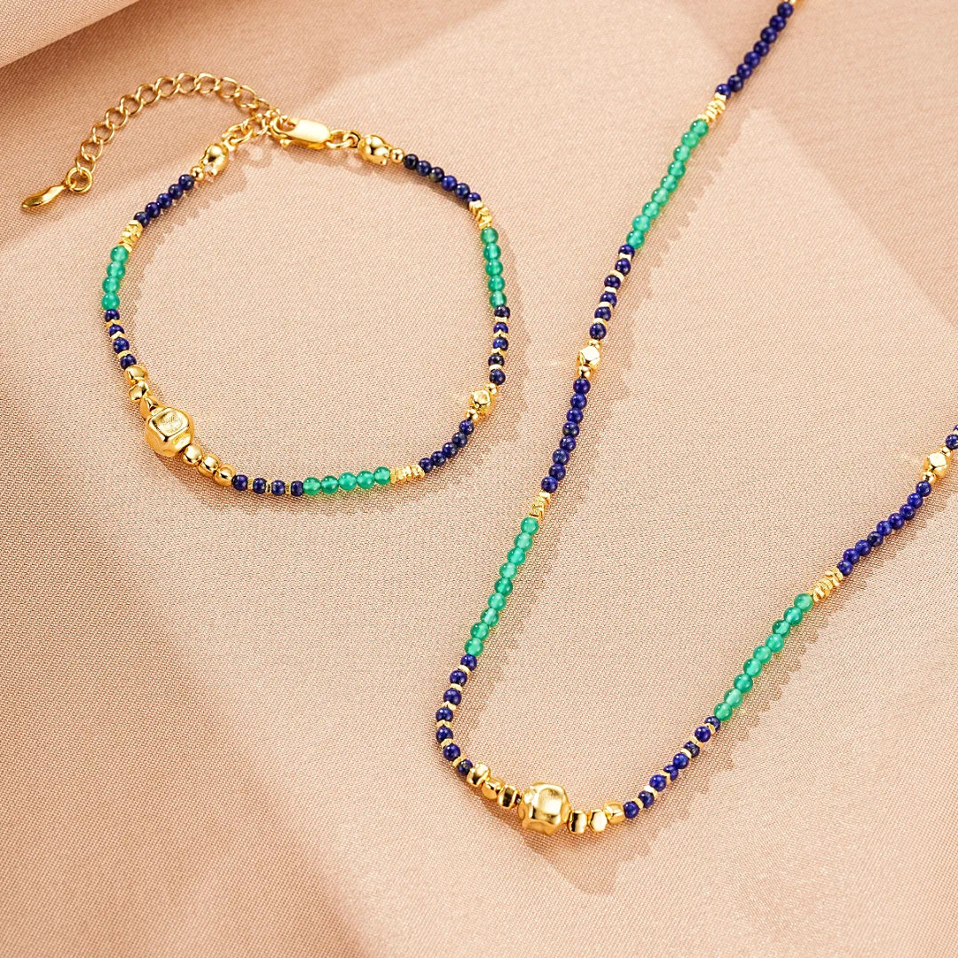 Bracciale Lapislazzuli e Giada "Saggezza Interiore" Argento Dorato Oro
