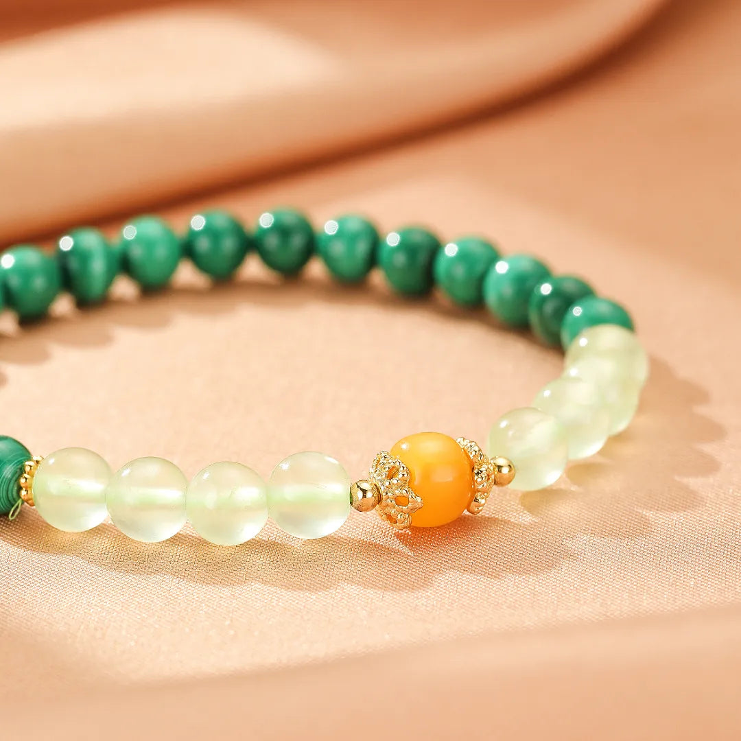 Malachit-, Prähenit- und Bernsteinarmband "Farbharmonie"