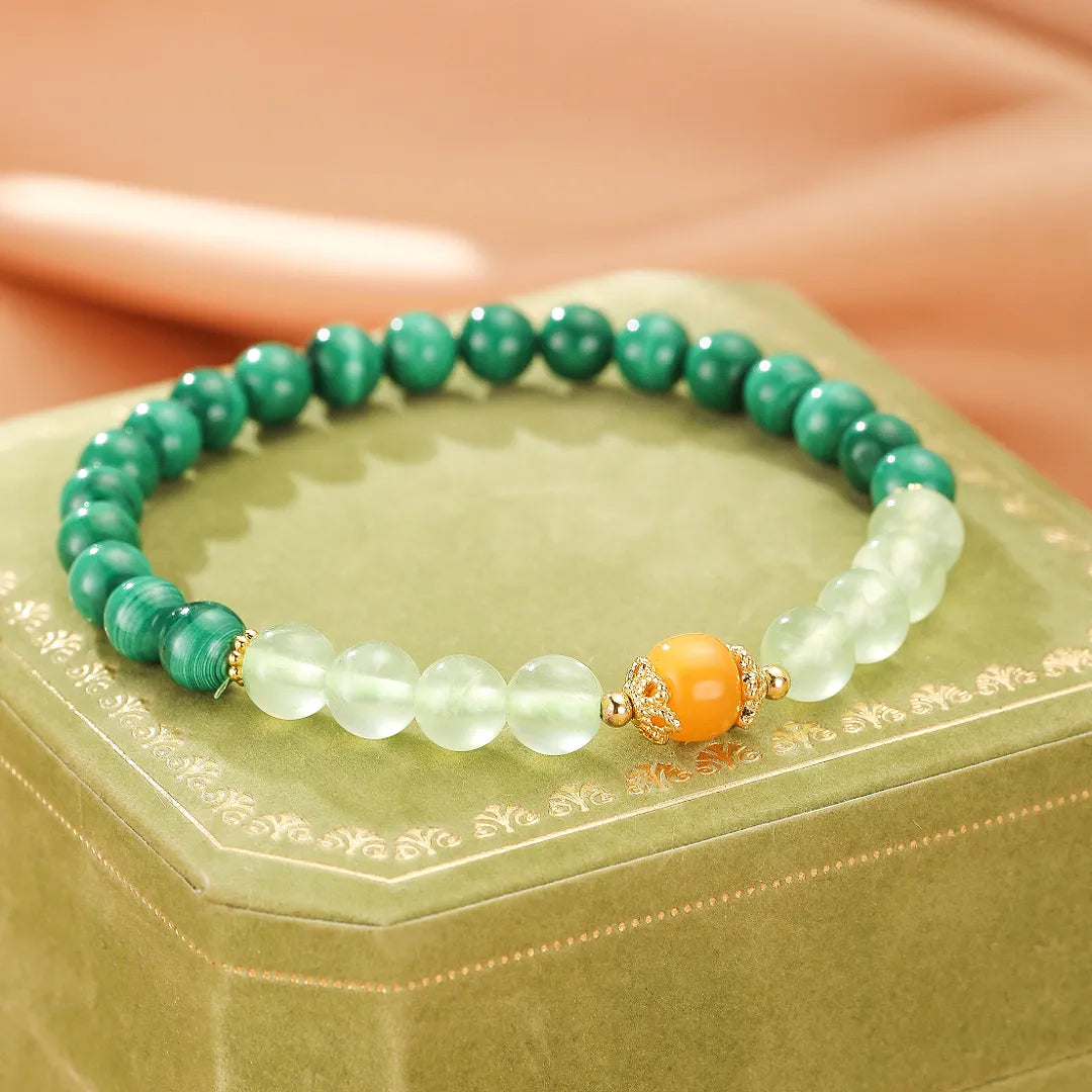 Malachit-, Prähenit- und Bernsteinarmband "Farbharmonie"