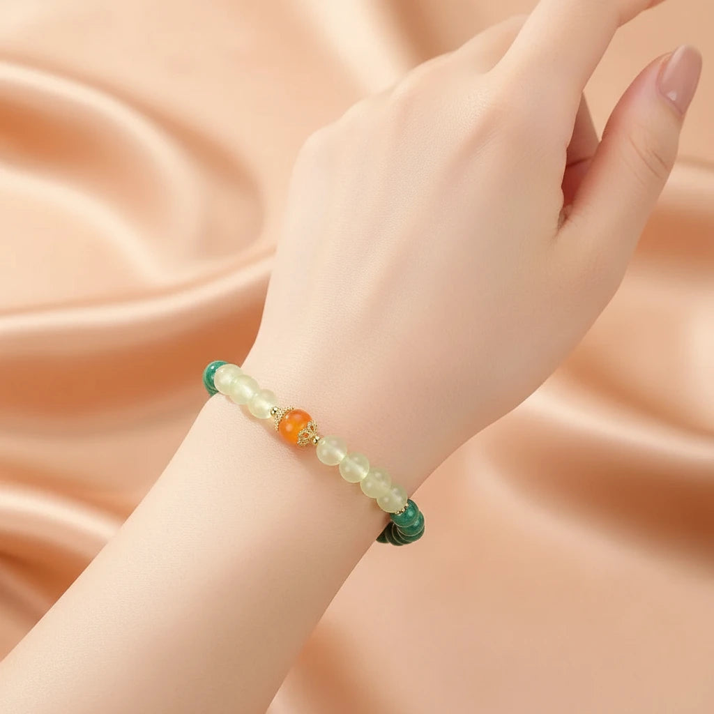 Malachit-, Prähenit- und Bernsteinarmband "Farbharmonie"