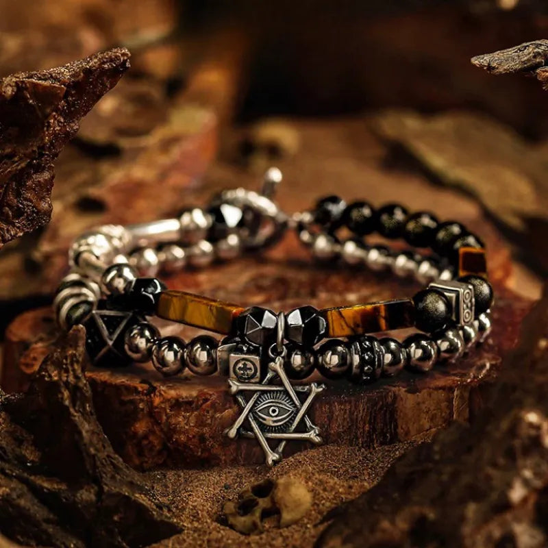 
Pulsera Mal de Ojo Obsidiana y Ojo de Tigre "Coraje y Protección" Plata