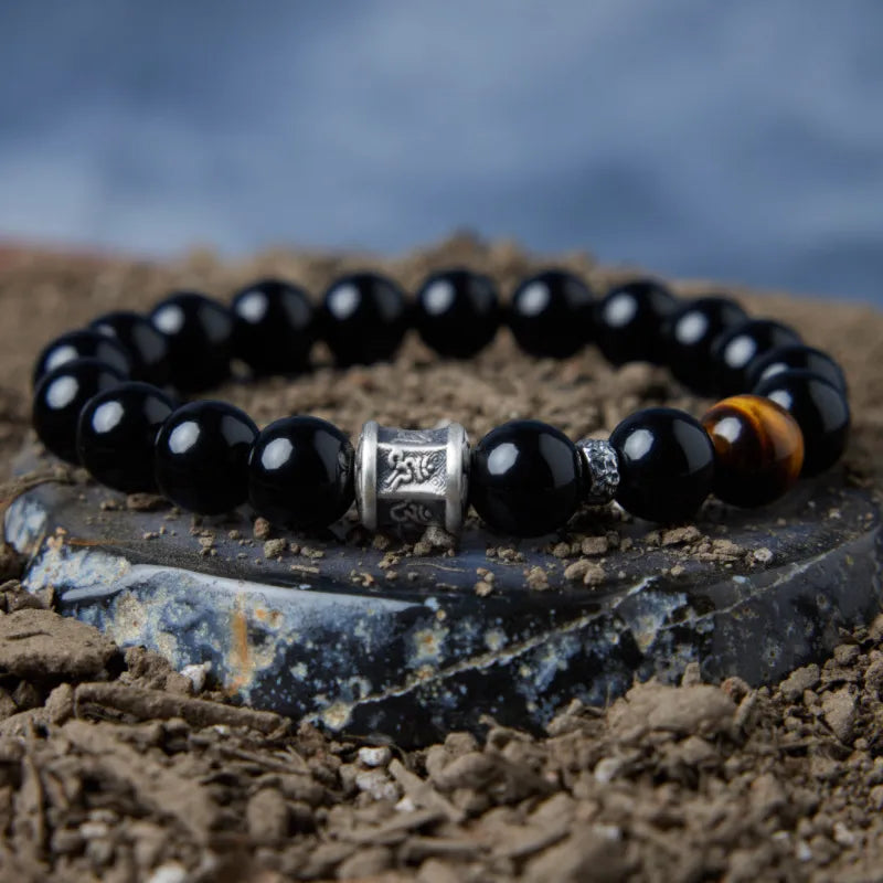 
Pulsera Obsidiana y Ojo de Tigre "Armonía Oscura" Plata