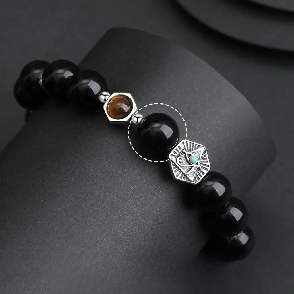Bracelet Obsidienne "Force et Sérénité" Argent
