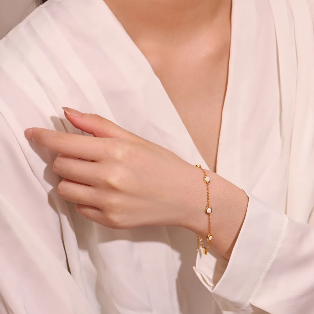 Pulsera Ópalo Blanco "Nieve Pura" Plata Dorada Oro