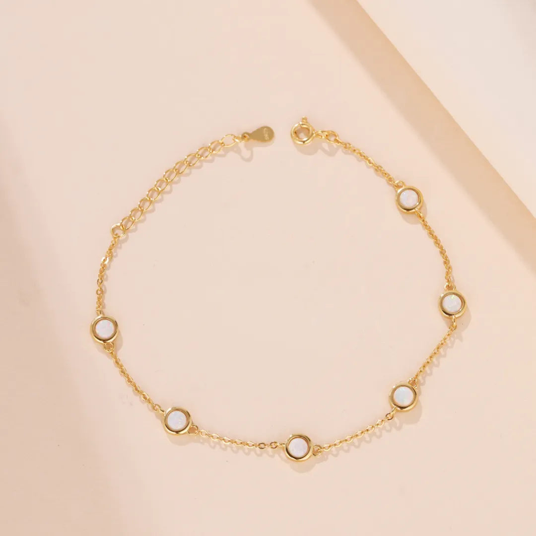 Pulsera Ópalo Blanco "Nieve Pura" Plata Dorada Oro