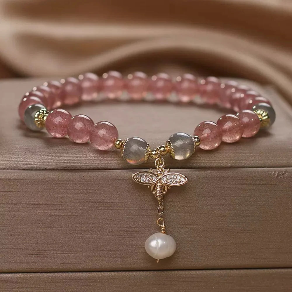 Strawberry Quartz Labradorite Bracelet "Bee Softness"