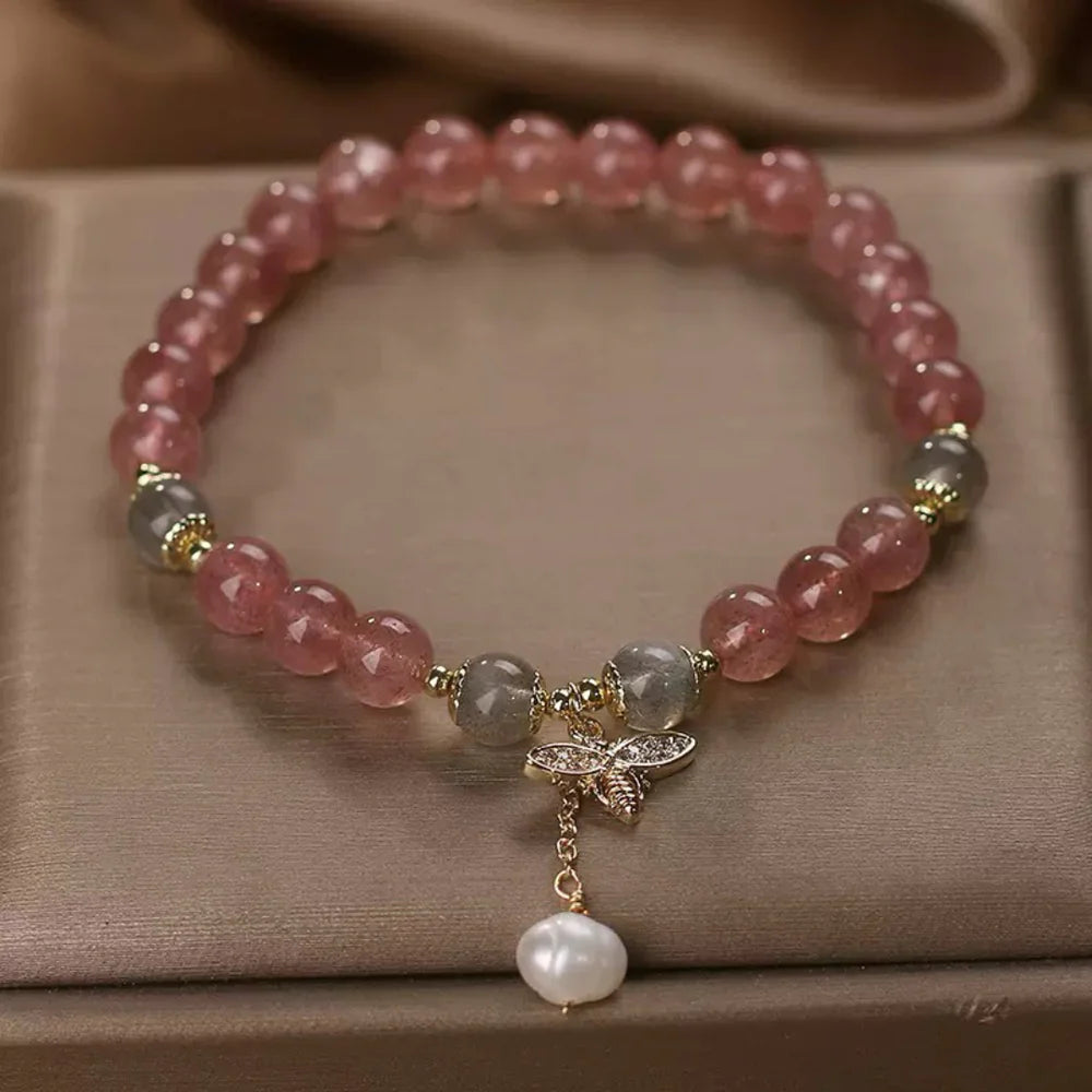 Strawberry Quartz Labradorite Bracelet "Bee Softness"