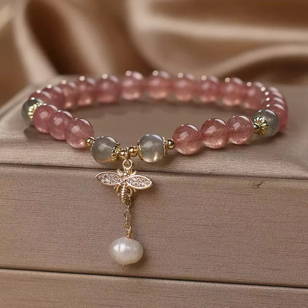 Strawberry Quartz Labradorite Bracelet "Bee Softness"