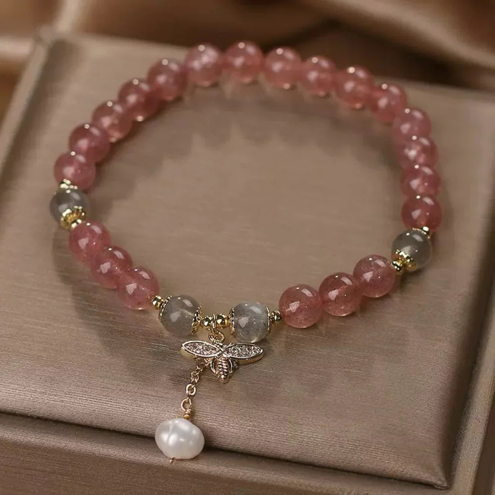 Strawberry Quartz Labradorite Bracelet "Bee Softness"