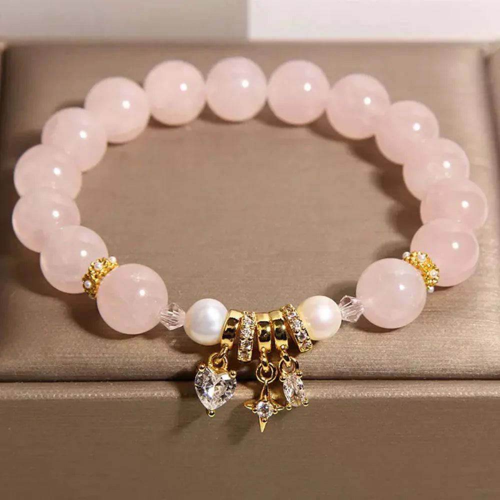 Bracelet Quartz Rose et Perle "Douceur Céleste"